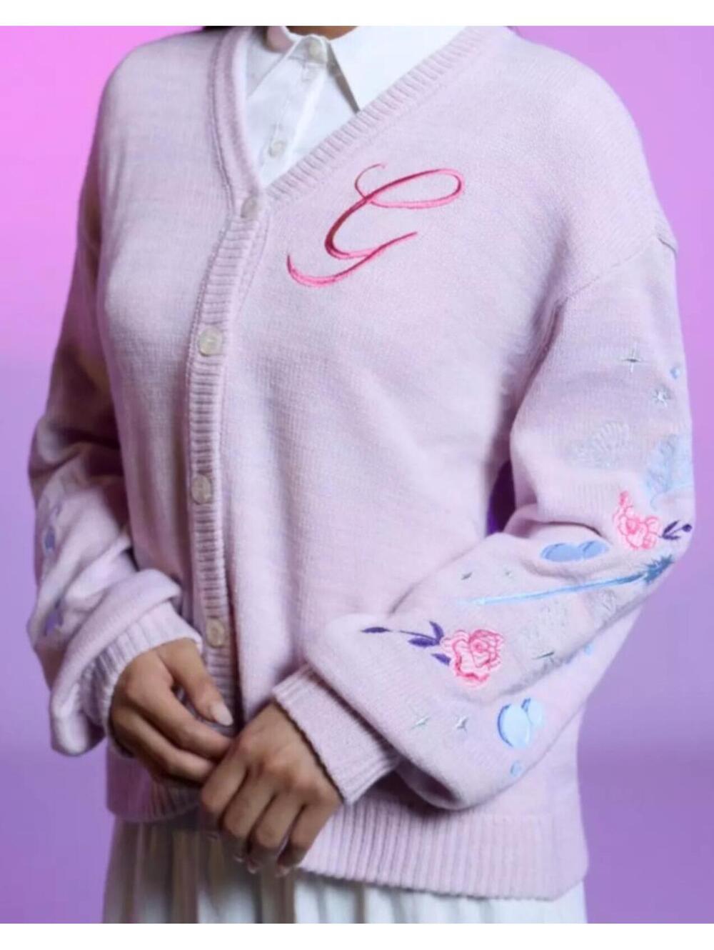 Her Universe Wicked Glinda Embroidered Cardigan Junior Girl Size Medium Pink New